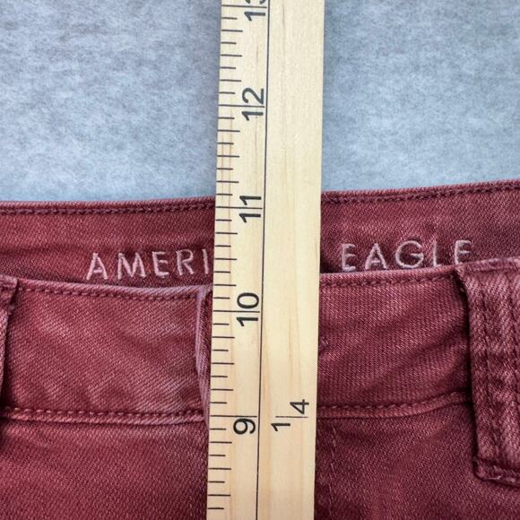 American Eagle Mom Jeans Women's 4 Long Maroon Stretch Skinny Slim Fit Mid Rise - Picture 8 of 10